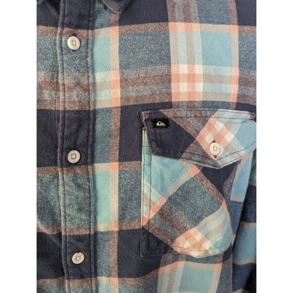 QUIKSILVER Plaid Flannel Shirt Men's XL Blue Pink Navy 90s Skate Grunge Y2k Surf - Picture 2 of 10